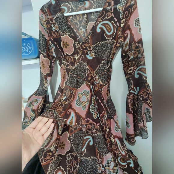 Vintage Y2K Sheer Floral Patchwork Bell Sleeve TOP - Picture 4 of 5